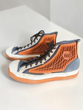 Vintage ACTION High Top Athletic Shoes Orange Blue Size 9.5 mens